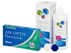 Air Optix plus HydraGlyde for Astigmatism (3 lēcas) + Gelone Šķīdums 360 ml