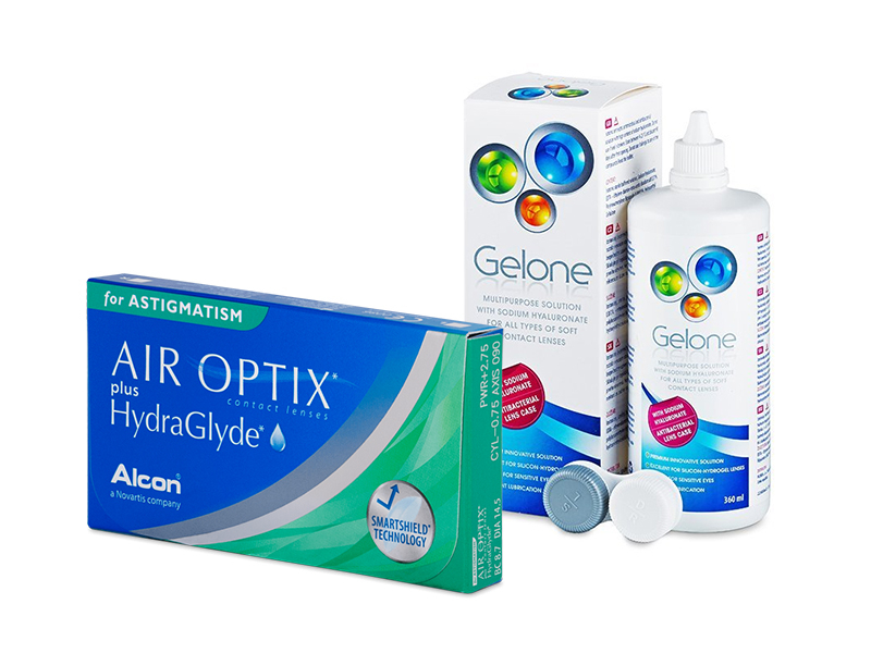 Air Optix plus HydraGlyde for Astigmatism (3 lēcas) + Gelone Šķīdums 360 ml