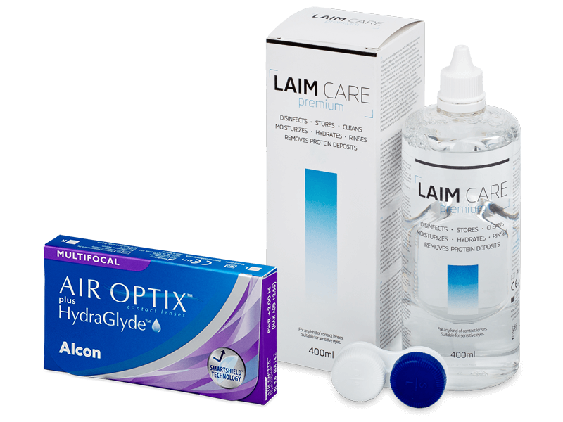 Air Optix plus HydraGlyde Multifocal (3 lēcas) + Laim-Care Šķīdums 400 ml