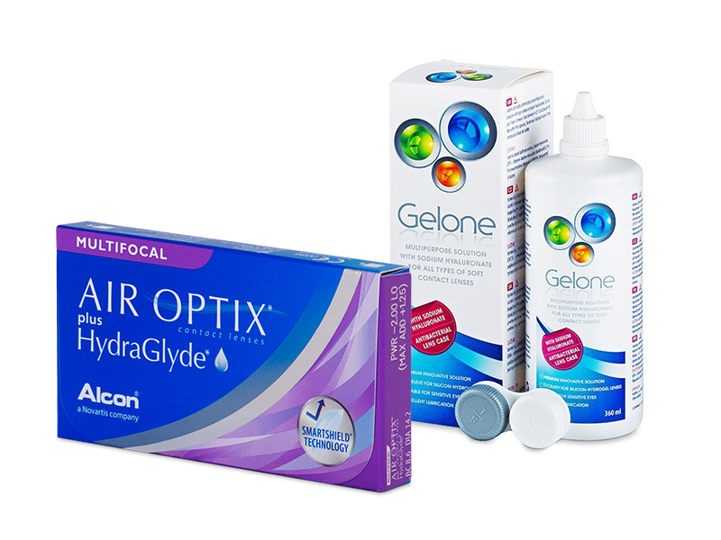 Air Optix plus HydraGlyde Multifocal (6 lēcas) + Gelone Šķīdums 360 ml