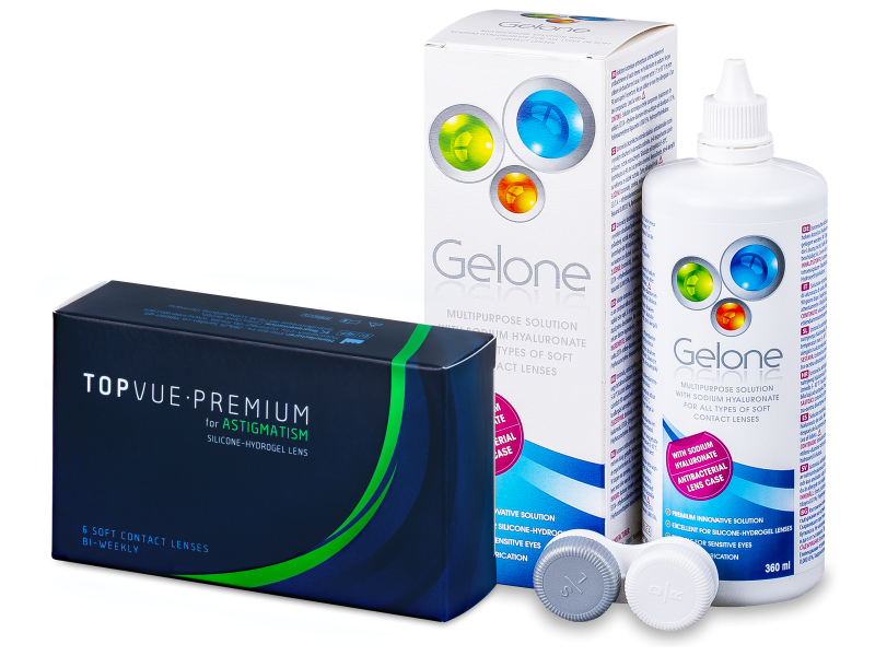 TopVue Premium for Astigmatism (6 kontaktlēcas) + Gelone šķīdums 360 ml